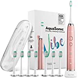 AquaSonic Vibe Series Ultra Whitening Toothbrush – ADA Accepted Electric Toothbrush - 8 Brush Heads & Travel Case - Ultra Sonic Motor & Wireless Charging - 4 Modes w Smart Timer – Satin Rose Gold