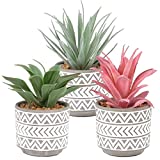 Artificial Plants in Pot, Set of 3 Faux Succulents Plants in Ceramic Pots with Bohemian Style, Fake Potted Plants with Pots for Indoor Home Office Desk Plants Boho Farmhouse Style Decoration, 3 Packs