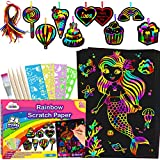 ZMLM Scratch Paper Art-Craft Girl: Rainbow Scratch Magic Drawing Set Paper Pad Board Supply Kit Girl Project Activity for 3-12 Age Kid Game Toy Holiday|Party |Birthday|Children's Easter Day Gift