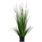 Luxsego 46in Artificial Greenery Plants with Reed Flowers, Tall Fake Plant Potted, Faux Pampas Grass Silk Plants for House Decorations, Lobby, Bathroom, Wedding, Garden, Office(Green)