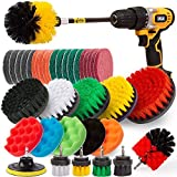 Holikme 38 Pack Drill Brush Attachments Set,Scrub Pads & Sponge, Power Scrubber Brush with Extend Long Attachment All Purpose Clean for Grout, Tiles, Sinks, Bathtub, Bathroom, Kitchen,Yellow