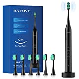 Sonic Electric Toothbrush for Adults and Kids, BAFOVY Rechargeable Electric Power Toothbrushes with 6 Brush Heads, 5 Modes, 2 Min Smart Timer and Wireless Fast Charging, Black