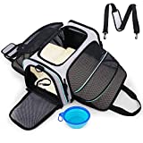 Pet Carrier Expandable Pet Travel Carrier Bag Airline Approved Dog Cat Pet Carrier Small Dog Cat Backpack Soft-Sided Pet Carrier with Safe Lock, Bowl