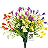 TURNMEON 20 Bundles Calla Lily Artificial Flowers Plants Outdoor Decorations, UV Resistant Faux Fake Plants Plastic Spring Flower Indoor Outside Hanging Planter Home Kitchen Garden Porch Decor (Mixed)