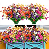 10pcs Artificial Flowers,Plastic Flowers for Outdoor Decoration, UV Resistant Faux Flowers Shrubs, Artificial Plants for Indoor Outside Garden Home Wedding Farmhouse(5 Colors)