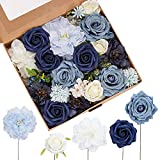 Artificial Flowers Combo Box for DIY Handcrafted Bouquets Centerpieces Floral Arrangements,Real Looking Roses with Stem Exquisite Faux Flowers Set Multi Use Wedding Party Home Decorations (Dusty Blue)