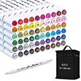 Shuttle Art 61 Colors Dual Tip Art Markers, 60 Colors plus 1 Blender Permanent Marker Pens Highlighters with Case Perfect for Illustration Adult Coloring Sketching and Card Making