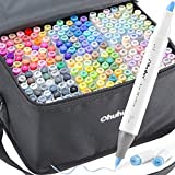 Ohuhu Alcohol Art Markers Set, 216-color Double Tipped Brush & Chisel Sketch Marker, Alcohol-based Brush Markers, Comes w/ 1 Blender for Sketching, Adult Coloring, and Illustration -Honolulu Series