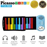 PicassoTiles PT49 Kid's 49-Key Flexible Roll-Up Educational Electronic Digital Music Piano Keyboard w/ Recording Feature, 8 Different Tones, 6 Educational Demo Songs & Build-in Speaker - Rainbow