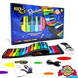 MUKIKIM Rock and Roll It - The Original Rainbow Piano. Roll Up Flexible Piano Keyboard for Kids / Beginners. Portable 49 Keys Silicone Piano Pad. Play-by-Color Songbook Included!
