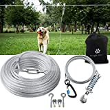 Snagle Paw Dog Tie Out Runner for Yard,Trolley System for Large Dogs, Dog Zipline Aerial Tie Out Cable with 10ft Pulley Runner Line for Dogs Up to 125lbs for Yard or Camping,100ft