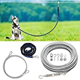 XiaZ Dog Tie Out Cable, 100ft Dog Trolley Runner Cable for Dogs up to 250lbs, Dog Lead for Yard, Camping, Outdoor, with 8 Ft Nylon Bungee Runner, Cable Sling to Protect Trees
