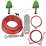 SHUNAI Dog Tie Out Cable Set -100 Ft Dog Run Aerial Trolley System with 10 Ft Pulley Runer Line - Runer System Heavy Duty for Dogs Up to 125Lbs No Hurt to Trees Design …