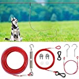 XiaZ Dog Tie Out Cable 50FT, Dog Aerial Run Lead for Large Dogs up to 120lbs, Heavy Duty Dog Runner for Yard, Camping, Outdoor, with 15 Ft Dog Running Lead, Cable Sling to Protect Trees