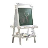 KidKraft Deluxe Wooden Easel with Chalkboard and Dry Erase Surfaces, Paper Roll and Paint Cups - White, Gift for Ages 3+ 25.5 x 24 x 48