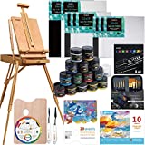 MEEDEN Deluxe Acrylic Painting Set, Artist Art Painting Kit with French Easel, 15-100ML(3.38 oz) Acrylic Paints, Paintbrushes, Stretched Canvases, French Easel Sets for Painting for Adults & Artists