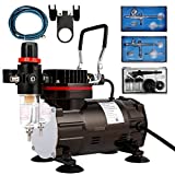 VIVOHOME 110-120V Professional Airbrushing Paint System with 1/5 HP Air Compressor and 3 Airbrush Kits for Tattoo Makeup Shoes Cake Decoration Black