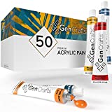 GenCrafts Acrylic Paint - Set of 50 Premium Vibrant Colors - (22 ml, 0.74 oz.) - Quality Non Toxic Pigment Paints for Canvas, Fabric, Wood, Crafts, and More
