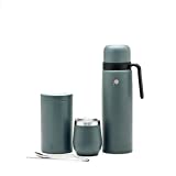 BALIBETOV Complete Yerba Mate Set - Modern Mate Gourd, Thermos, Yerba Container, Two Bombillas and Cleaning Brush Included - All Premium Quality 304 18/8 Stainless Steel (GRAY PREMIUM)