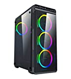Apevia Aura-S-BK Mid Tower Gaming Case with 2 x Full-Size Tempered Glass Panel, Top USB3.0/USB2.0/Audio Ports, 4 x RGB Fans, Black Frame