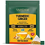 VAHDAM, ORGANIC Turmeric + Ginger Herbal Tea (100 Tea Bags) | Powerful Superfood | Wellness & Healing Properties of Turmeric & Ginger |100% Natural | Caffeine Free