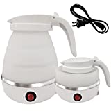 Foldable Portable Electric Kettle with Food Grade Silicone, 9 Mins Fast Water Boiling Tea Pot Coffee Pot for Camping or Travel, Collapsible Kettle with Separable Power Cord 110V US Plug 600ML White