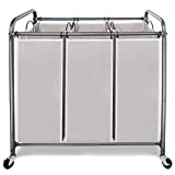 STORAGE MANIAC 3 Section Laundry Sorter, 3 Bag Laundry Hamper Cart with Heavy Duty Rolling Lockable Wheels and Removable Bags, Gray