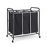 ROMOON Laundry Sorter, 3 Bag Laundry Hamper Sorter with Rolling Heavy Duty Casters, Laundry Organizer Cart for Clothes Storage, Black