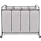 STORAGE MANIAC 4 Section Laundry Sorter, 4 Bag Laundry Hamper Cart with Heavy Duty Rolling Lockable Wheels and Removable Bags, Gray