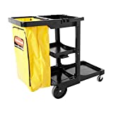 Rubbermaid Commercial Traditional Janitorial 3-Shelf Cart, Wheeled with Zippered Yellow Vinyl Bag, Black, FG617388BLA, 38.4' x 21.8' x 46'