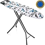 Bartnelli Ironing Board Made in Europe | Iron Board with 3 Layer Cover Pad, Height Adjustable, Safety Iron Rest, 4 Leg, Home Laundry Room or Dorm Use (44 x 14 H.36) (Black / Blue)