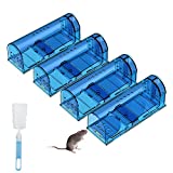 Humane Mouse Traps, Catch & Release, Reusable Rat Traps, Easy to Set and Safe for Family and Pets, No Kill for Small Rodent/Voles/Hamsters/Moles, Catcher That Works for Indoor/Outdoor, 4 Pack, Blue