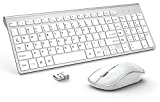 Wireless Keyboard and Mouse, J JOYACCESS USB Slim Wireless Keyboard Mouse with Numeric Keypad Compatible with iMac Mac PC Laptop Tablet Computer Windows (Silver White)