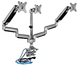 Mount-It! Triple Monitor Mount | Desk Stand with USB and Audio Ports | 3 Counter-Balanced Gas Spring Height Adjustable Arms for Three 24 27 30 32 Inch VESA Screens | C-Clamp and Grommet Bases Included