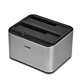 SSK Aluminum Hard Drive Docking Station, USB 3.0 to SATA Dual Bay External HDD Dock Caddy Reader for 2.5 & 3.5 inch SATA HDD SSD, with UASP Offline Cloner/Duplicator Function(2x16TB Supports)