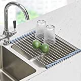 Roll Up Dish Drying Rack, Seropy Over The Sink Dish Drying Rack Kitchen Rolling Dish Drainer, Foldable Sink Rack Mat Stainless Steel Wire Dish Drying Rack for Kitchen Sink Counter (17.8''x11.8'')