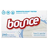 Bounce Dryer Sheets Laundry Fabric Softener, Free & Gentle, 240 Count, White