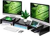 AMERIERGO Dual Monitor Stand -Adjustable Length and Angle Dual Monitor Riser, Computer Monitor Stand w/2 Slot, Desktop Organizer, Monitor Stand Riser for PC, Computer, Laptop (Black)