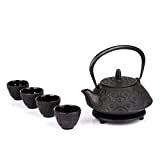 6 piece Japanese Cast Iron Pot Tea Set Black w/Trivet (28 oz 900YL)