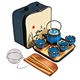 Chinese/Japanese Tea Set, Tea Sets for Women/Adults,Gongfu/Porcelain Tea Set,Tea tray and Filter Included,Suitable for Picnic and tTravel