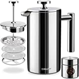 Mueller French Press Double Insulated 304 Stainless Steel Coffee Maker 4 Level Filtration System, No Coffee Grounds, Rust-Free, Dishwasher Safe