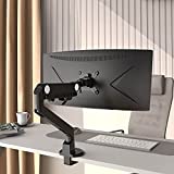 LOUEVED Single Monitor Desk-Mount-Arms，Aluminuml Flexible Gas Spring Monitor Stand Height Adjustable Desk Mount VESA Bracket up to 35 Inch Flat / Curved LCD Computer Screens with C Clamp, Grommet Base