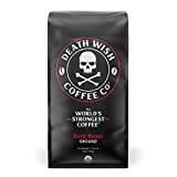 DEATH WISH COFFEE Ground Coffee Dark Roast [16 oz.] The World's Strongest Coffee - Organic, Fair Trade, Strong Coffee Grounds from Arabica, Robusta (1-Pack)