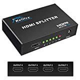 KELIIYO Hdmi Splitter 1 in 4 Out V1.4b Powered Hdmi Video Splitter with AC Adaptor Duplicate/Mirror Screen Monitor Supports Ultra HD 1080P 2K x4K@30Hz and 3D Resolutions (1 Input to 4 Outputs)