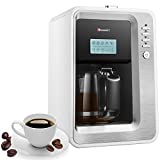 Automatic Coffee Maker with Grinder, Hauswirt Grind and Brew Coffee Machine With Permanent Stainless Steel Filters, Multifunctional Single Serve Coffee Bean Grinder, 0.9L Glass Carafe 2-6 Cups for Brewing Coffee or Tea, ETL Listed With 2-Year Warranty, White