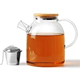 TMOST Glass Teapot with Infuser 54oz/1600ml Glass Kettle Glass Pitcher Tea Pot for Loose Leaf Tea & Blooming Tea, Stovetop & Microwave Safe (54oz/1600ml)