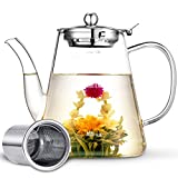 Glass Teapot, Zpose Tea Pot, Teapots, 40oz/1200ml Tea Pots with Scale Line, Tea Pot with Infuser, Borosilicate Glass Teapot for Stovetop Safe, Tea Pot for Tea, Blooming Tea, Loose Tea, Flowering Tea