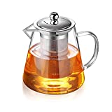 Glass Teapot with Infuser Tea Pot 32oz/43oz Tea Kettle Stovetop Safe Blooming and Loose Leaf Tea Maker Set (43oz/ 1300ml)