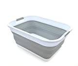 SAMMART 41L (10.8 gallon) Collapsible Plastic Laundry Basket - Foldable Pop Up Storage Container/Organizer - Portable Washing Tub - Space Saving Hamper/Basket, Water capacity: 32L (8.4 gallon) (Rectangular, Grey)