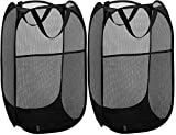 Mesh Popup Laundry Hamper - Portable, Durable Handles, Collapsible for Storage and Easy to Open. Folding Pop-Up Clothes Hampers are Great for The Kids Room, College Dorm or Travel. (Black | Set of 2)